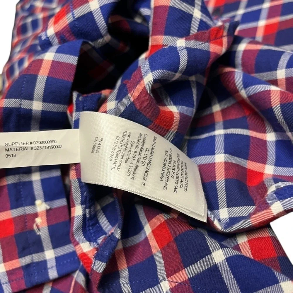 Ralph Lauren Boys XL Red White Blue Plaid Button Down Shirt Americana Preppy NEW